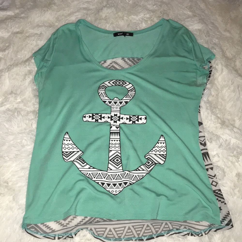 Aztec/anchor teal short sleeve